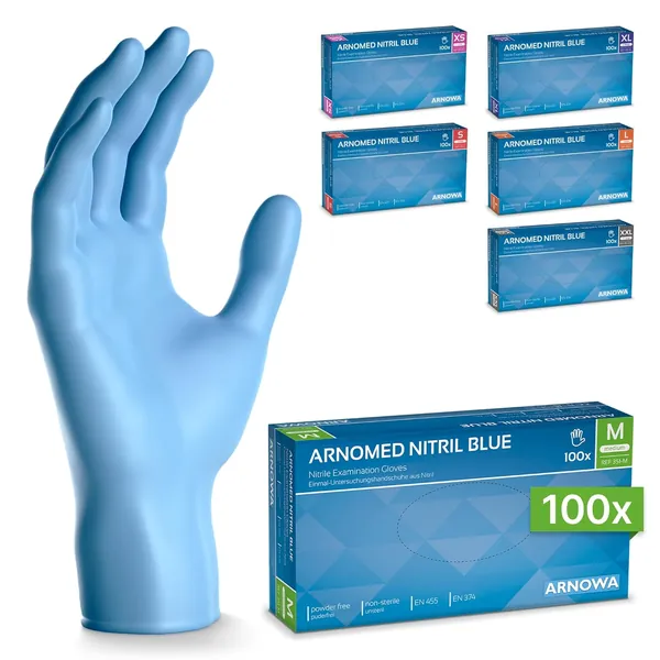 ARNOMED Guantes Nitrilo Talla M Azul Pack 100 — kit de emergencia pandemia en un piso