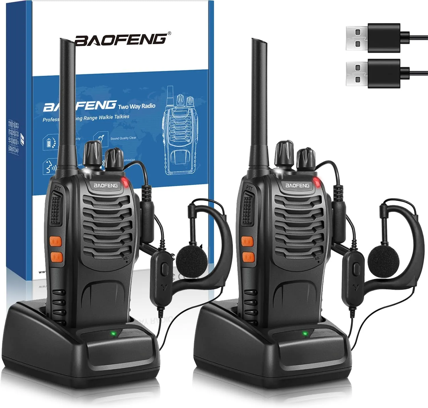 Baofeng Walkie Talkie PMR Profesional Pack 2 Unidades USB Recargable