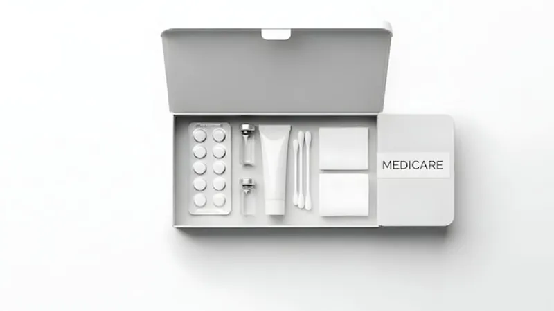 Botiquín de primeros auxilios con medicamentos, vendas y material de curas para emergencias domésticas