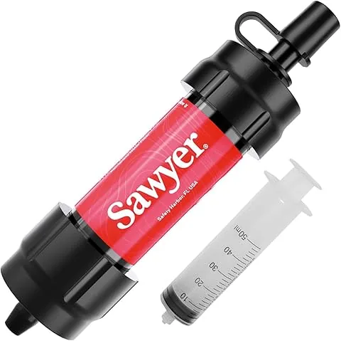 Sawyer Products SP120 Mini sistema de filtración de agua, filtro y émbolo de limpieza, individual, rojo