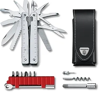 Victorinox Multitool SwissTool X Plus Ratchet Navaja en Funda de Piel con 38 Funciones, Incluyendo Hoja, portabrocas y prolongador de Brocas, Color Gris
