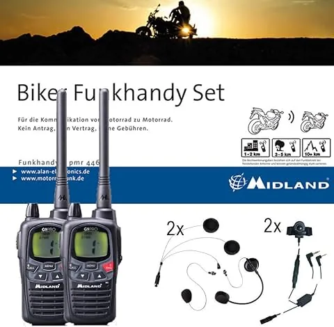 Midland G9 Pro Biker Set C923.S1 - Juego de 2 radios G9 Pro con Auriculares para Casco, walkie talkies Impermeables con botón de Emergencia, baterías de 1800 mAh, batería de 18 Horas de duración, 12