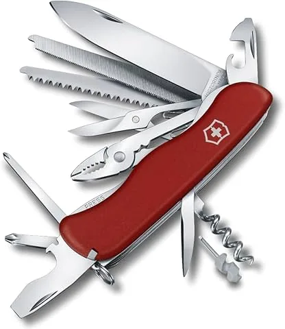 VICTORINOX Navaja suiza de bolsillo Work Champ, 21 funciones, multiherramienta con hoja bloqueable, alicate, sierra para metal, rojo