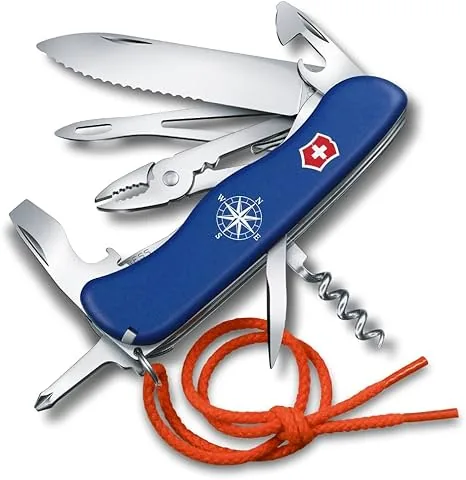 VICTORINOX Navaja suiza de bolsillo Skipper, navaja para navegar, 5 funciones, Swiss Made, multiherramienta con hoja dentada grande, hoja bloqueable, azul