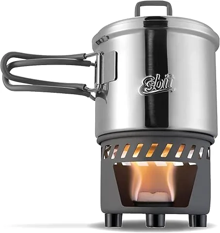 Esbit Set de cocina para combustible seco, 585ml, acero inoxidable, tamaño empaquetado compacto, aire libre, acampada, deporte