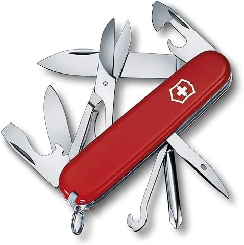 Victorinox Super Tinker, Navaja multiusos suiza con 14 funciones, incluyendo tijeras y destornillador Phillips, Rojo, Blister