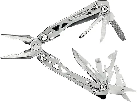 Gerber Multiherramienta con clip para cinturón y 15 funciones, Suspension NXT, Peso: 190 g, Longitud cerrada: 10,8 g, Plateada, 31-003345