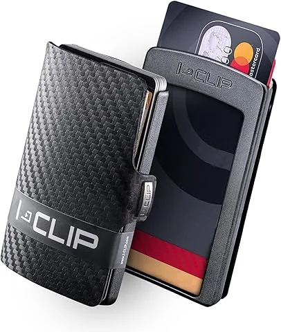 Original Billetera Slim para Hombre - Cartera con Clip - Mini Monedero para hasta 12 Tarjetas - Ultraligera 22g - Cuero Genuino Aspecto Carbono - Marco Negro