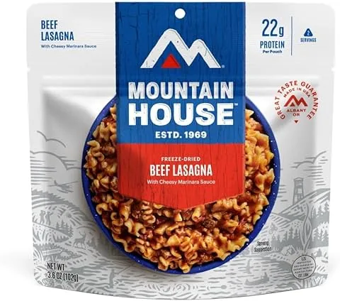 Mountain House Lasaña con salsa de carne, comida liofilizada para mochileros y camping, alimentos de supervivencia y emergencia