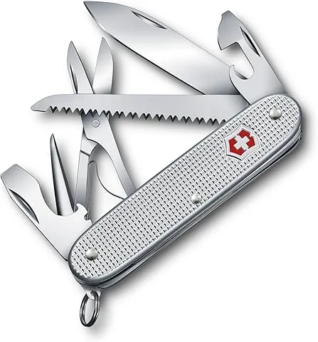 Victorinox Farmer X Alox Navaja multiusos con 10 funciones, incluyendo hoja grande, sierra para madera y tijeras, de color plateado