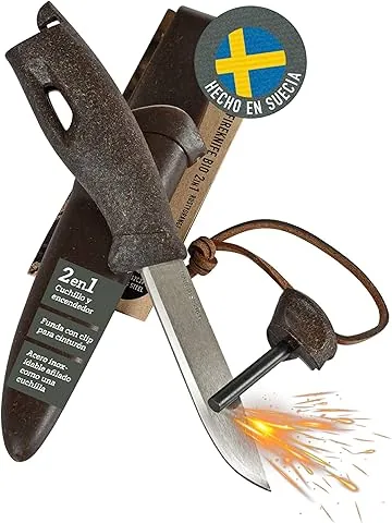 Light My Fire Cuchillo de Supervivencia con Encendedor Integrado y Funda para Cinturón - 3000 Chispas de Pedernal - Hoja de Acero Inoxidable - Camping/Senderismo/Caza