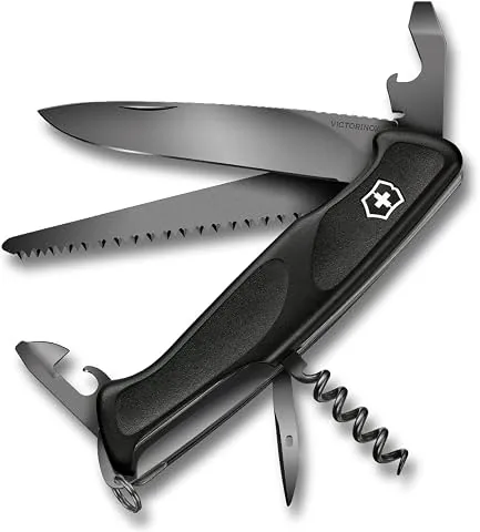 Victorinox Ranger Grip 55 Onyx Black, Navaja de 130 mm con 12 funciones, incluyendo hoja con bloqueo y sierra para madera, de color negro