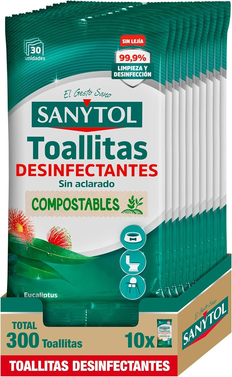 Sanytol Toallitas Desinfectantes Multiusos Pack 10x30 — kit de emergencia DANA en el vehículo