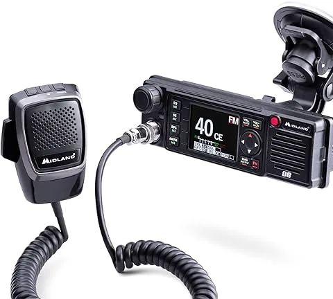 Midland - Radio CB M88 Veicular Sin Licencia, Radioaficionado Profesional para Compartimentos DIN, Auto, Camión, Camper y Otros - Pantalla TFT Multicolor, Noise Blanker/HIC, Alimentación Universal