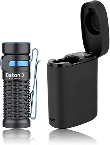 OLIGHT Baton 3 kit Linterna LED Recargable Alta Potencia de 1200 Lúmenes 166 Metros 5 Modos Mini Linterna de Bolsillo Impermeable con Cargador inalámbrico Negro