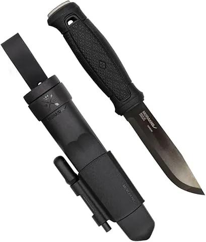 Morakniv Garberg - Cuchillo de hoja fija de espiga completa con hoja de acero al carbono con kit de supervivencia, negro, 4.3 pulgadas