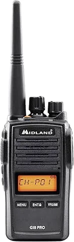 Midland- Walkie Talkie Profesional Largo Alcance G18 PRO, Radioaficionado 99Canales PMR446, Estándar Militar MIL-STD-810G, Waterproof IP67, Cobertura 12Km, Autonomía 22H, Función Scrambler y Compander