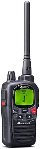 Midland G9 Pro Walkie Talkie Transceptor De Radio De Doble Banda 40 Canales PMR446 y 69 Canales LPD, Incluye 4 Baterías Recargables AA 1.2V/1800 mAh Ni-MH, Cargador, Clip Para Cinturón y Auricular