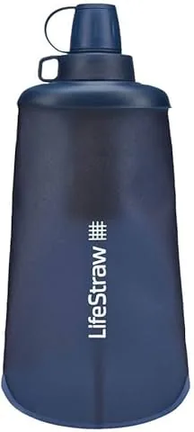 LifeStraw Peak Series - Collapsible Squeeze Bottle Water Filter System – 650ml for Trail Running, Through Hiking, Travel, Cycling, and Fishing, Mountain Blue