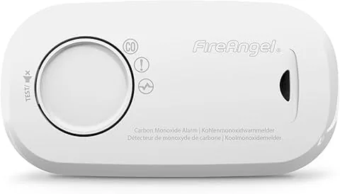 FireAngel Detector de Monóxido de Carbono con Sensor – Alarma de CO Portátil para Hogar y Vacaciones - Monitorea Monóxido Carbono - FA3313, Blanco