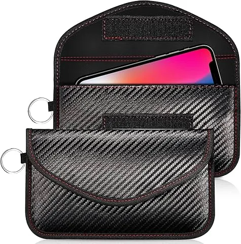 Wonwood_direct Funda Faraday Móvil para Teléfono y Llave Coche 2 Piezas Bolsa Faraday Movil Jaula Faraday Portatil Bloqueador Senal RFID/NFC Blindaje Anti-Seguimiento (Negro con Borde Rojo)