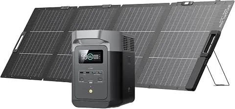 Paquete de generador solar de 220 W y EcoFlow DELTA 2 con capacidad ampliable de 1 a 3kWh, batería LFP, carga rápida, portátil para la alimentación de reserva del hogar, el camping