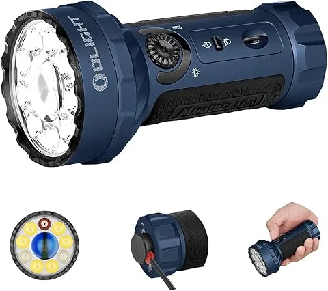 OLIGHT Marauder mini Linterna Táctica LED Linterna de Alta Potentcia Recargable 7000 Lúmenes 600 Metros 35.5 Horas Max. Linterna Práctica de Trabajo Exterior al Aire Libre(Azul Oscuro)