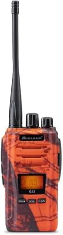 Midland- Walkie Talkie Profesional Largo Alcance G13 Blaze, Emisora Trekking y Outdoor, 99 Canales PMR446, Impermeable IPX4, 12Km, VOX y Canal RRM, Batería Li-Ion 2600mAh hasta 40H, Moassy Oak Naranja