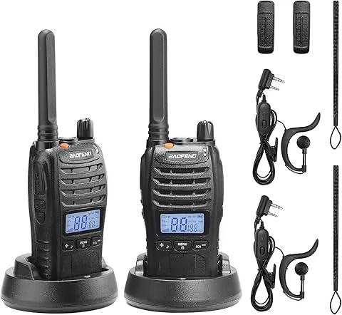 BAOFENG BF-88ST Pro PMR446 Walkie Talkie, Radio bidireccional Recargable de Largo Alcance Mejorada sin Licencia con Pantalla LCD, Reloj Dual VOX, Cargador de Escritorio y Auriculares, Paquete de 2