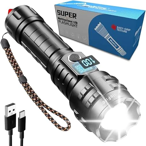 Linternas LED Alta Potencia Recargable, Linterna LED Recargable USB, XHP70.2 20000 Lumens Super Potente Linterna a Pilas