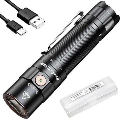 Fenix Linterna E35R EDC, 3100 lúmenes, recargable por USB-C, linterna de alto rendimiento con organizador LumenTac (negro)