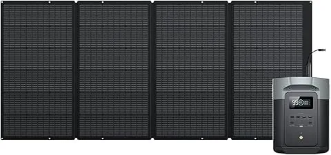 Generador solar EcoFlow DELTA 2 Max Capacidad 2048Wh Batería LFP Estación portátil y panel solar 400W Hasta 3100 W de salida CA Carga 0-80% en 53 min Exteriores, acampadas, autocaravana, balcones