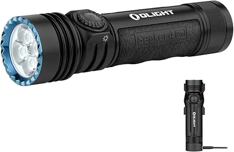 OLIGHT Seeker 4 Pro LED 4600LM 260M Recargable Funda de USB-C o Carga Magnética con Sensor Alta Potencia IPX8 Potente Linterna Largo Alcance de Comping y Senderismo(Blanco Frío, Negro)