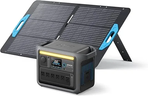 Anker SOLIX C1000 - Estación de energía portátil con panel solar de 100 W, generador solar de 1800 W, batería LFP (LiFePO4), 4 salidas de CA, hasta 2400 W para el hogar, cortes de energía y camping al