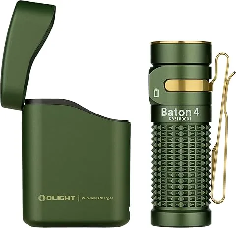 OLIGHT Baton4 kit Linterna LED Recargable Alta Potencia de 1300 Lúmenes 170 Metros Impermeable con Type-C Compatible con Baton 4/3 S1R II y Perun 2 Mini(Verde)