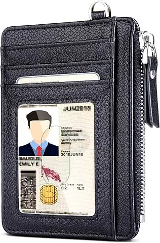 Carteras para Hombre, Tarjetero, Carteras para Hombre Pequeñas, Protección RFID, Diseño Minimalista, on Cremallera, Capacidad para 8 Tarjetas, Negro