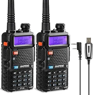 BAOFENG GT-5R Walkie Talkie, Radio de Doble Banda para 144-146/430-440MHz, Largo Alcance con 128 Canales, Batería de 1800 mAh, Auriculares, Cable de Programación para Camping, Soporte Chirp, 2PCS