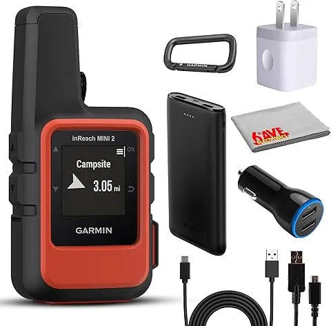 Garmin inReach Mini 2 - Comunicador por satélite, diseño compacto y resistente, portátil GPS portátil para senderismo, dispositivo de mensajería de texto bidireccional con accesorios (rojo llama)