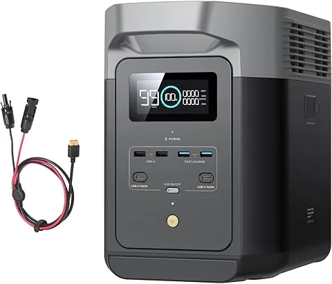 EF ECOFLOW DELTA 2 1024 Wh/Estación de energía portátil con cable XT60i, generador solar con LiFeP04, capacidad ampliable hasta 3 kWh, carga rápida de 0-80% en 50 mins, grupo electrógeno para