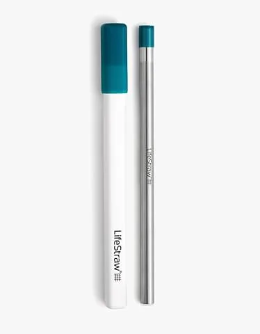 LifeStraw Sip - Paja filtrante reutilizable de acero inoxidable con estuche, elimina microplásticos, bacterias y parásitos para viajes y uso diario, Laguna Teal