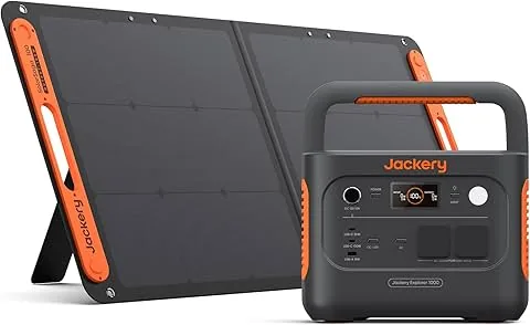 Generador Eléctrico Portátil Jackery Explorer 1000 v2 con 100W Panel Solar, 1070Wh Batería LFP, 1500W AC/100W USB-C Salida, Carga Completa Rápida 1H vía APP para Exteriores, Autocaravanas, Emergencias