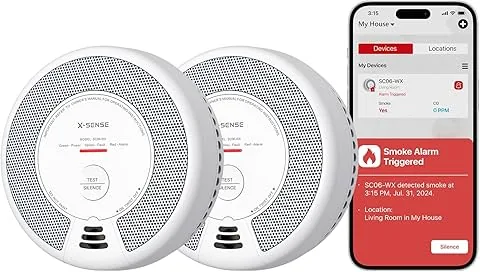 Alarma Wi-Fi X-Sense de Humo y monóxido de Carbono con batería reemplazable, Detector Combinado Inteligente Compatible con la App X-Sense Home Security, SC06-WX, 2 Unidad