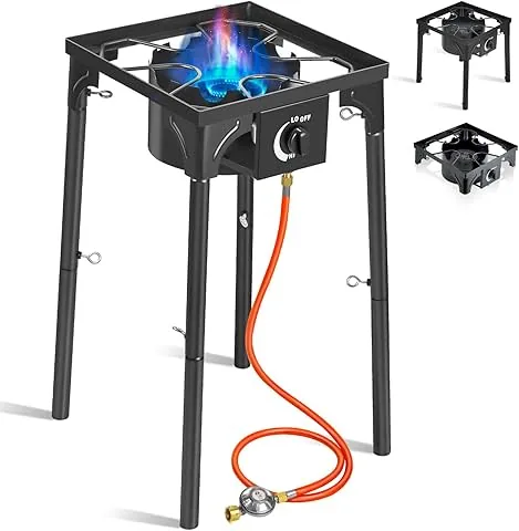 BACOENG Hornillo de Gas 10KW con patas desmontables, Hornillo Camping Gas Portatil con 1.5M Manguera y Regulador Presión 50 mbar