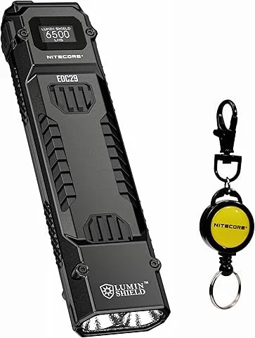 Nitecore EDC29 - Linterna EDC ultra fina de alto rendimiento (6500 lúmenes, con llavero retráctil), color negro