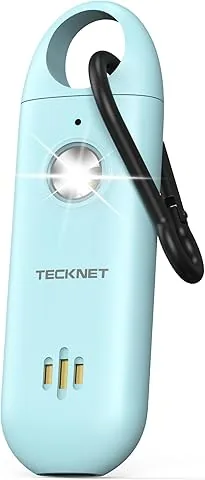 TECKNET Alarma Personal para Mujer, Alarma de Bolsillo con Sirena de 130 dB y luz de Señalización LED, Autodefensa Recargable por USB Tipo C, Alarma Personal para Niños, Ancianos