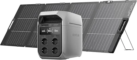 Generador solar EF ECOFLOW DELTA 3 Plus con panel solar de 220 W, entrada 1000 W, batería LFP, estación de energía portátil 1024 Wh, para doméstica, emergencia