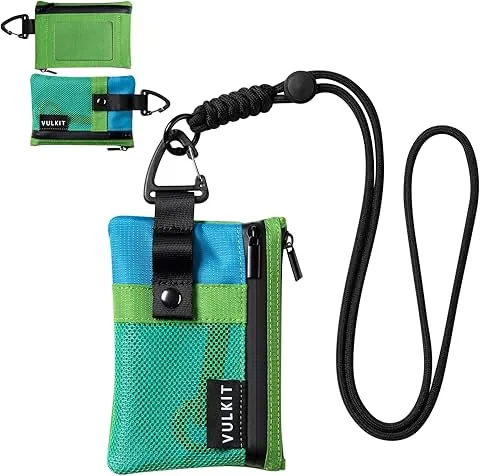 Cartera pequeña Minimalista con Ventana de identificación, Tarjetero con Bloqueo RFID Cartera Resistente al Agua con Cremallera para Tarjetas de identificación (Verde-Azul)