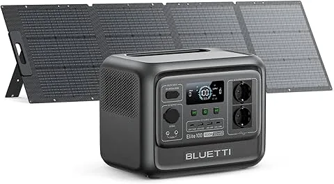 BLUETTI Elite 100 V2 Generador Solar con 200W Panel Solar, 1024Wh Estación de Energía Portátil, 2 Tomas de CA 1800W, 35% Más Pequeño, Ideal para Camping, emergencias, Energía de Respaldo
