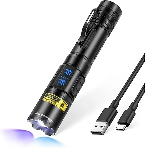 DARKBEAM Linterna UV 365nm & 395nm Luz Negra Doble, Potente Linternas LED Ultravioleta Lámpara de Wood Foco Ajustable Recargable USB Detector de Orina de Mascotas, para vidrio de uranio, Ámbar, Resina