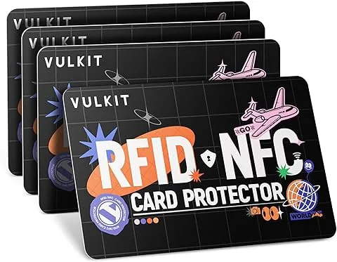 Tarjetas de Bloqueo RFID/NFC- Paquete de 4, Protector de Tarjeta de crédito Ultrafino, Protector de Tarjetas sin Contacto, Bloqueador NFC Premium, para Tarjetas crédito, Pasaportes, Billetera
